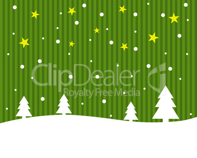 Weihnachtskarte mit Winterlandschaft grün