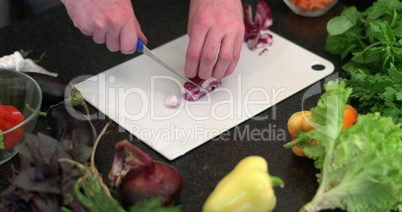 Sliced red onion in kitchen