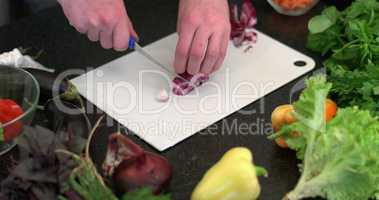 Sliced red onion in kitchen