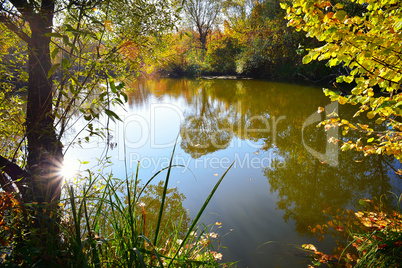 Colorful autumn sunset on the river