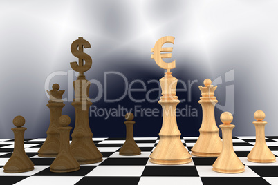 Chess pieces with dollar and euro signs