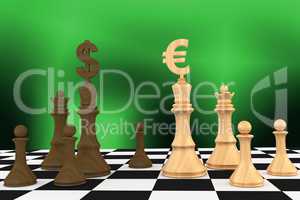 Chess pieces with dollar and euro signs