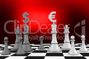 Chess pieces with dollar and euro signs