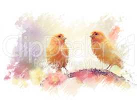 Yellow Birds Watercolor