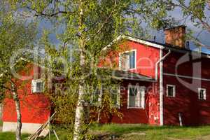 Typisches Holzhaus, Lappland, Finnland