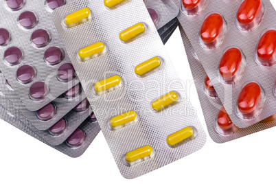 Medicine pills and capsules packed in blisters