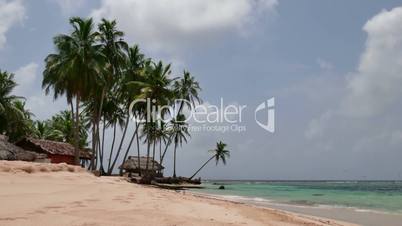 (Hut House Beach Island Panama Sea Ocean Paradise Palm Trees