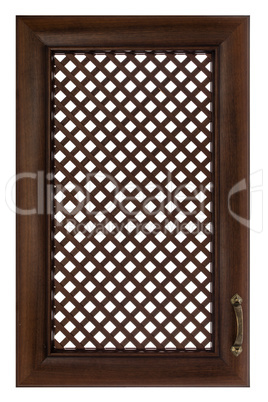 Wooden furniture door with a lattice, isolated on white backgrou