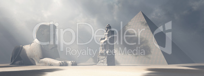 Ägyptische Sphinx, Statue und Pyramiden