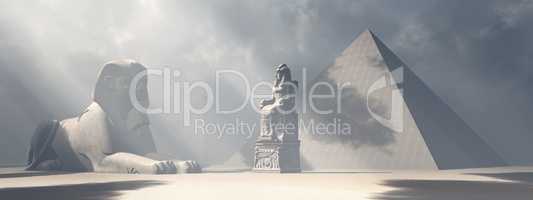 Ägyptische Sphinx, Statue und Pyramiden