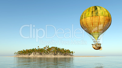 Fantasie Heißluftballon über einer Ozean Landschaft