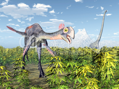 Gigantoraptor und Mamenchisaurus