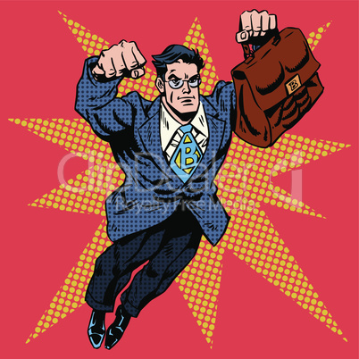 Businessman superhero work flight business concept retro style pop art