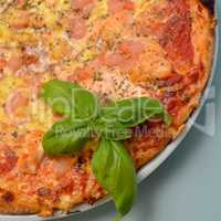 Pizza with salmon and shrimps
