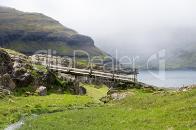 Landscape on the Faroe Islands with bridge