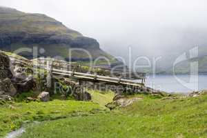 Landscape on the Faroe Islands with bridge