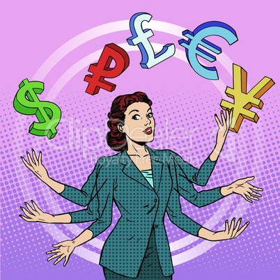 businesswoman juggling money business concept