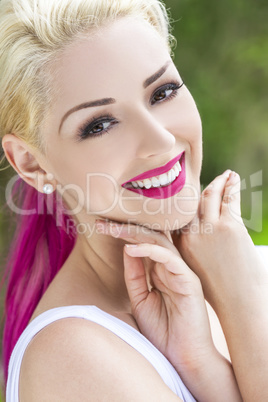 Smiling Woman With Blond and Magenta Pink Hair