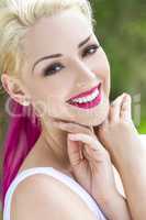 Smiling Woman With Blond and Magenta Pink Hair