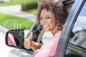 African American Girl Woman Thumbs Up Driving Car