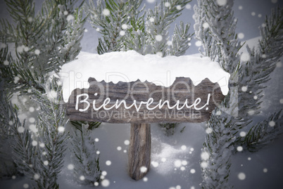 Christmas Sign Snowflakes Fir Tree Bienvenue Means Welcome