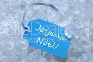 Label On Ice With Joyeux Noel Mean Merry Christmas