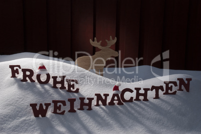 Frohe Weihnachten Means Merry Christmas Moose Snow
