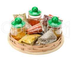 Set of spices in the basket