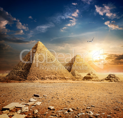 Sunset over pyramids