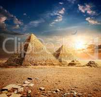 Sunset over pyramids