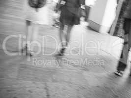 Black and white Blurred people