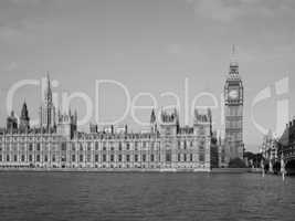 Black and white Houses of Parliament in London