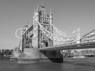 Black and white Tower Bridge in London