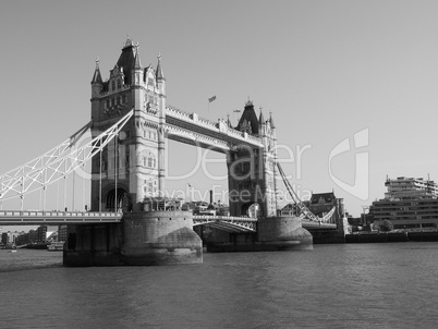 Black and white Tower Bridge in London