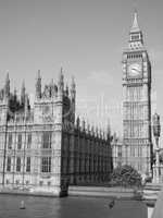 Black and white Houses of Parliament in London