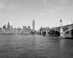 Black and white Houses of Parliament in London