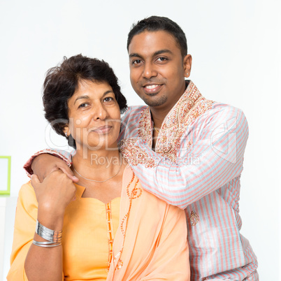 Indian family mature mother and adult son
