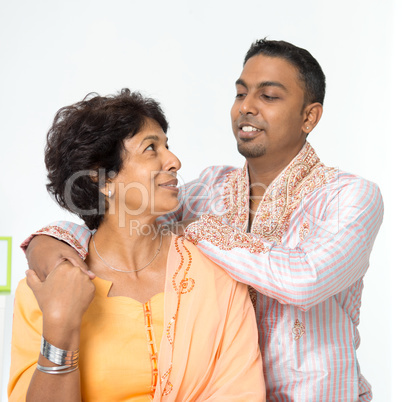 Indian family senior mother and young adult son