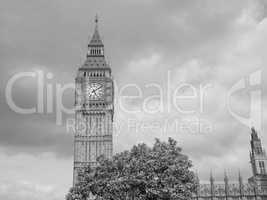 Black and white Houses of Parliament in London