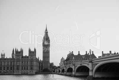 Black and white Houses of Parliament in London