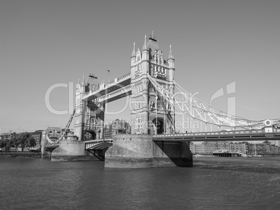 Black and white Tower Bridge in London