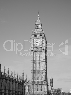 Black and white Big Ben in London