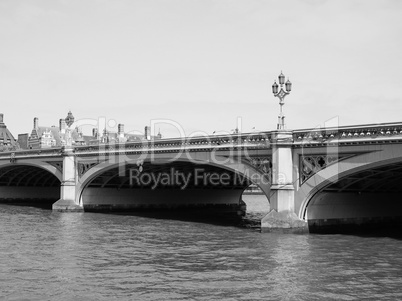 Black and white Westminster Bridge in London
