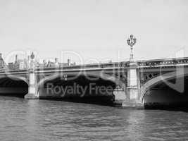 Black and white Westminster Bridge in London