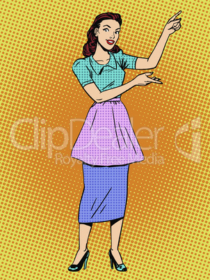 Housewife shows hands retro style pop art
