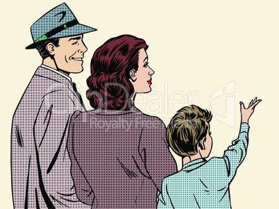 Family mom dad and son retro style pop art
