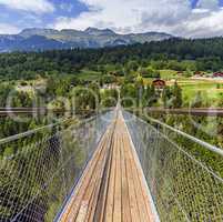 Suspended bridge over Lama gorge in Valais canton, Switzerland