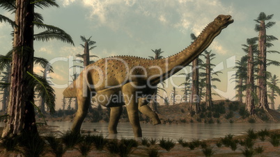 Uberabatitan dinosaur in the lake - 3D render