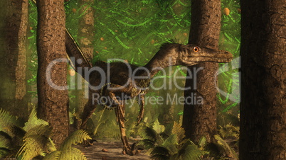 Velociraptor dinosaur in the forest - 3D render