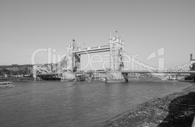 Black and white Tower Bridge in London